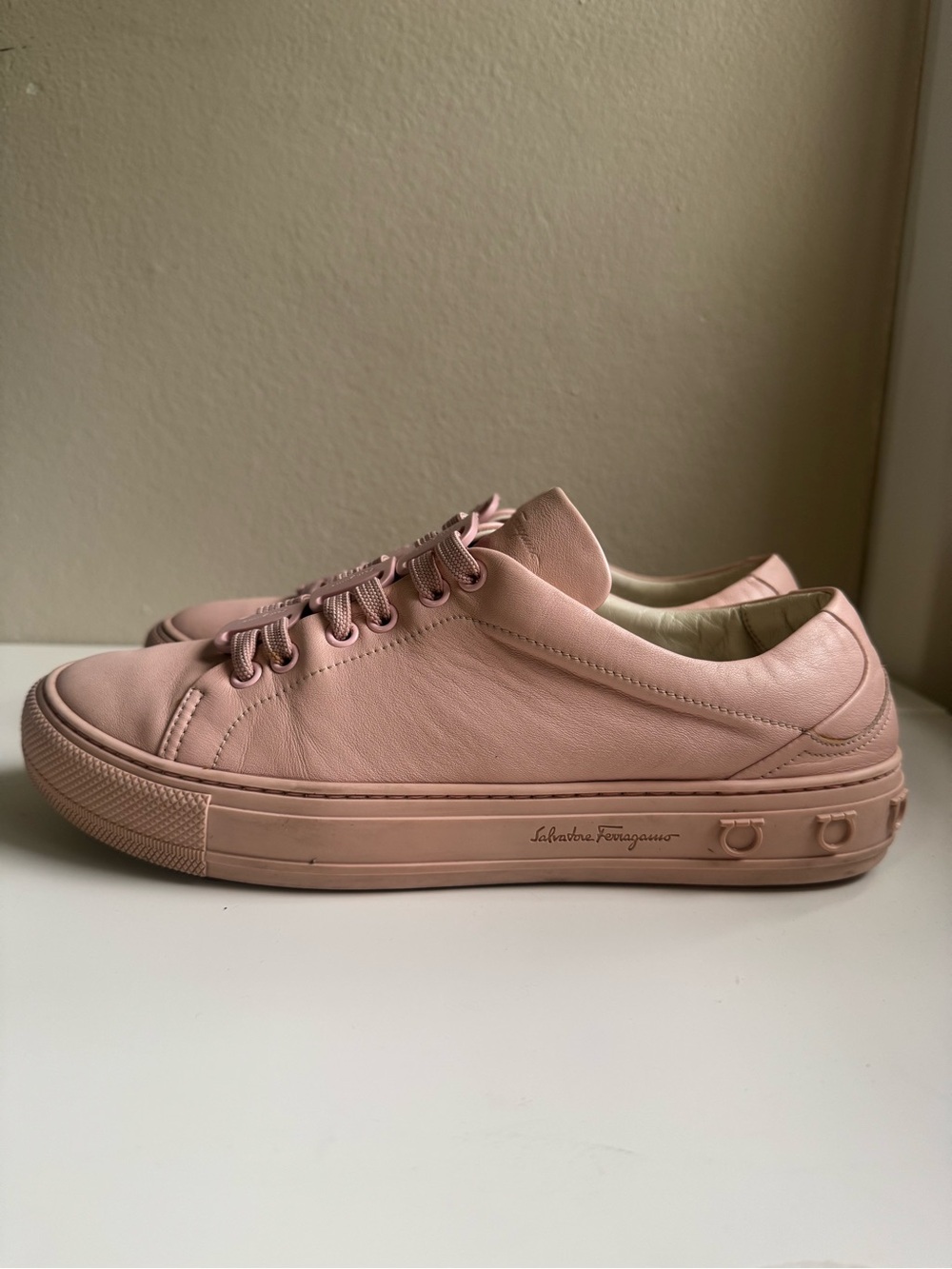 Salvatore Ferragamo Blush Pink Leather Sneakers - Gancini - Picture 5 of 14